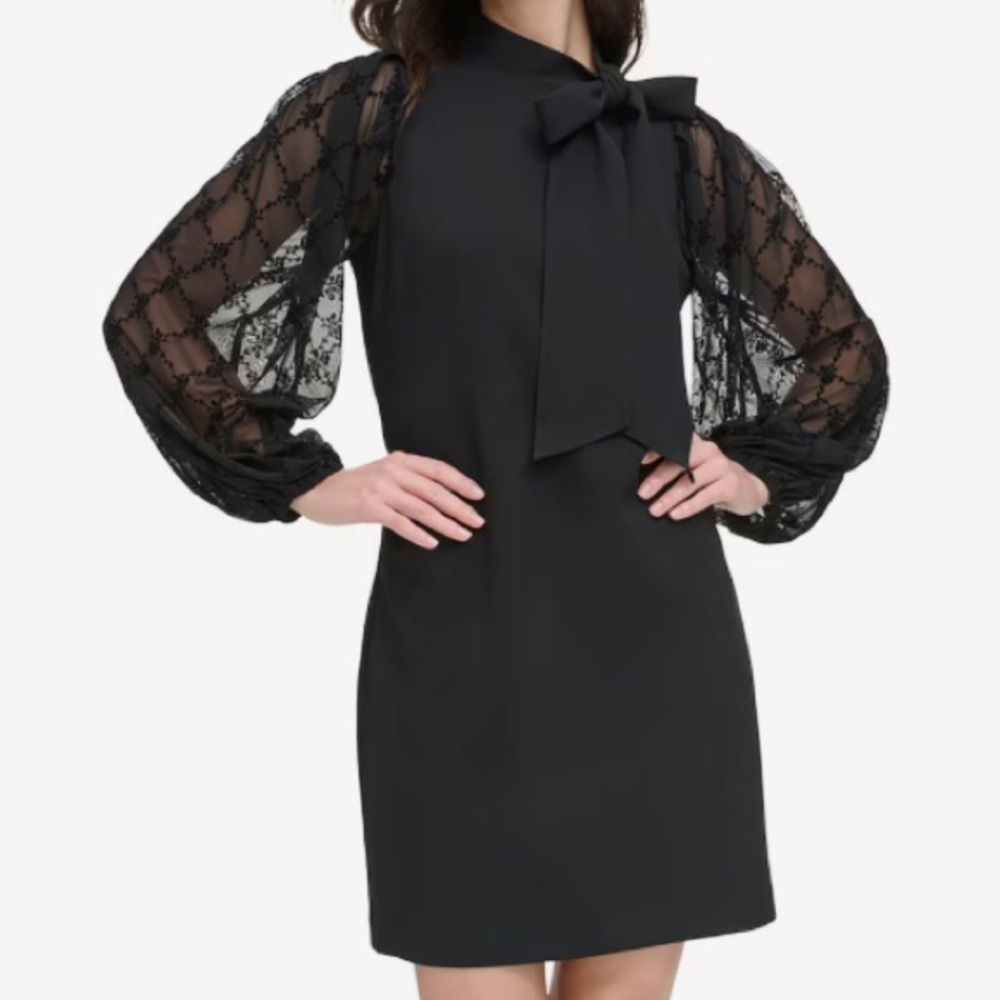 Vince Camuto Women's US 4 Stretch Crepe Bow Neck‎ Shift Dress Black NWT